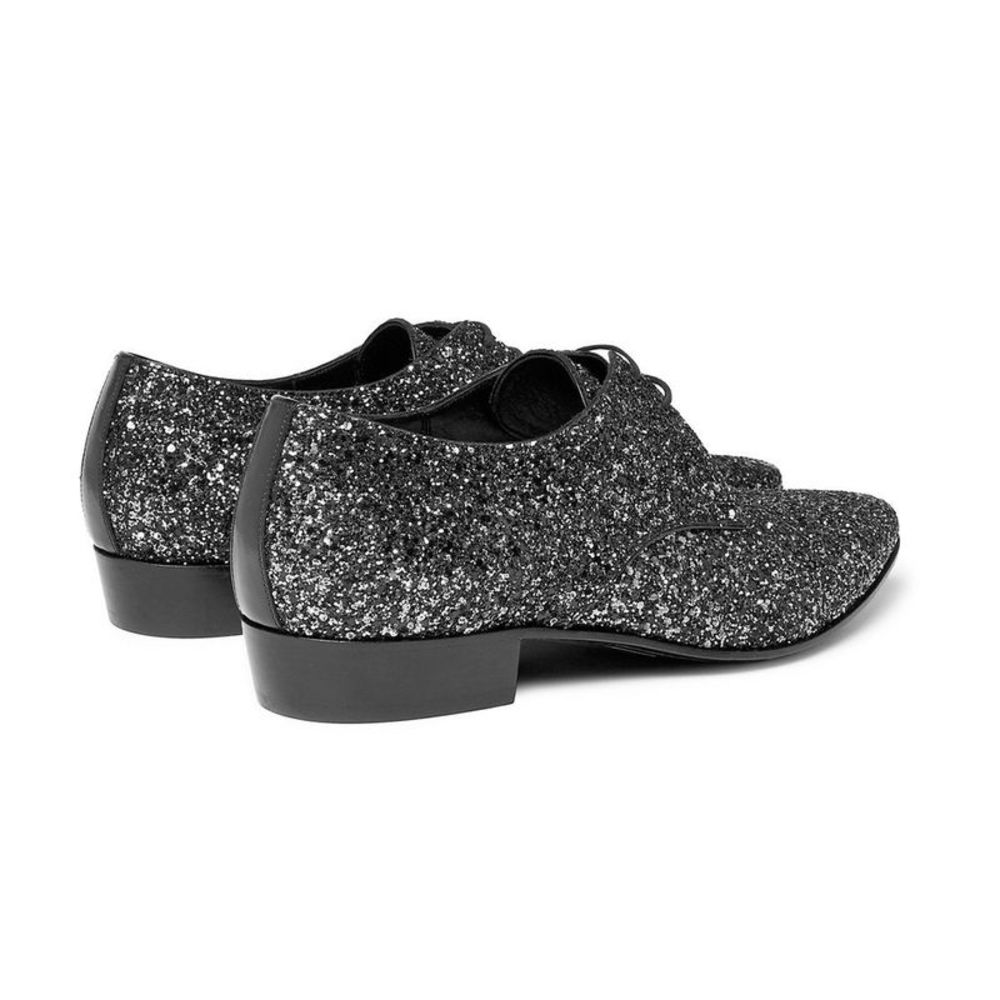 Saint Laurent Men's Leather Hopper Derby Shoes Midnight Glitter Black - Picture 3 of 3